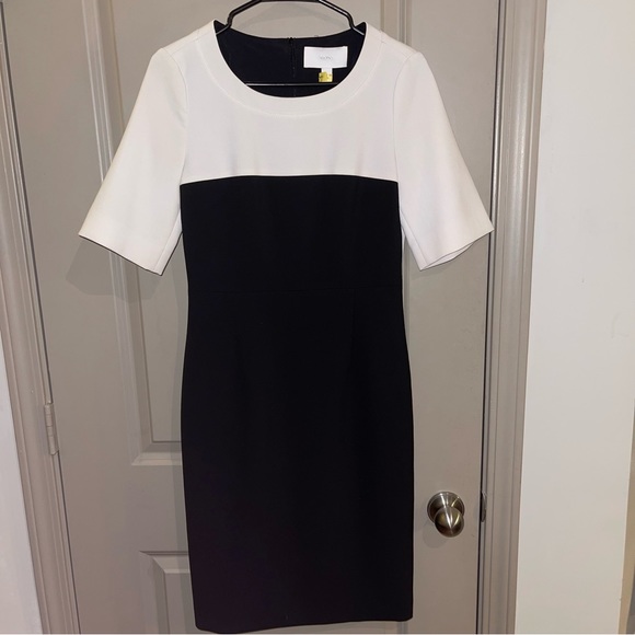 BOSS by Hugo Boss Daina short sleeve sheath dress - black/white - Picture 1 of 12